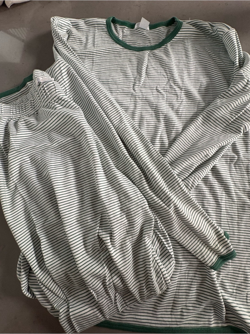 LAKE Green White Striped Long-Sleeve Pant Pajama Set Pima Cotton